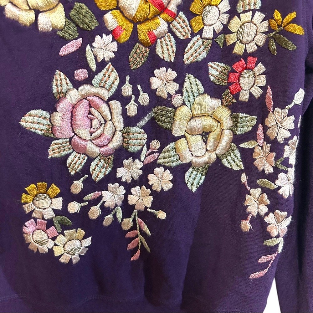 Y2K Lucky brand L zip up hoodie floral embroidered sweatshirt boho hippie 00s - Picture 11 of 16